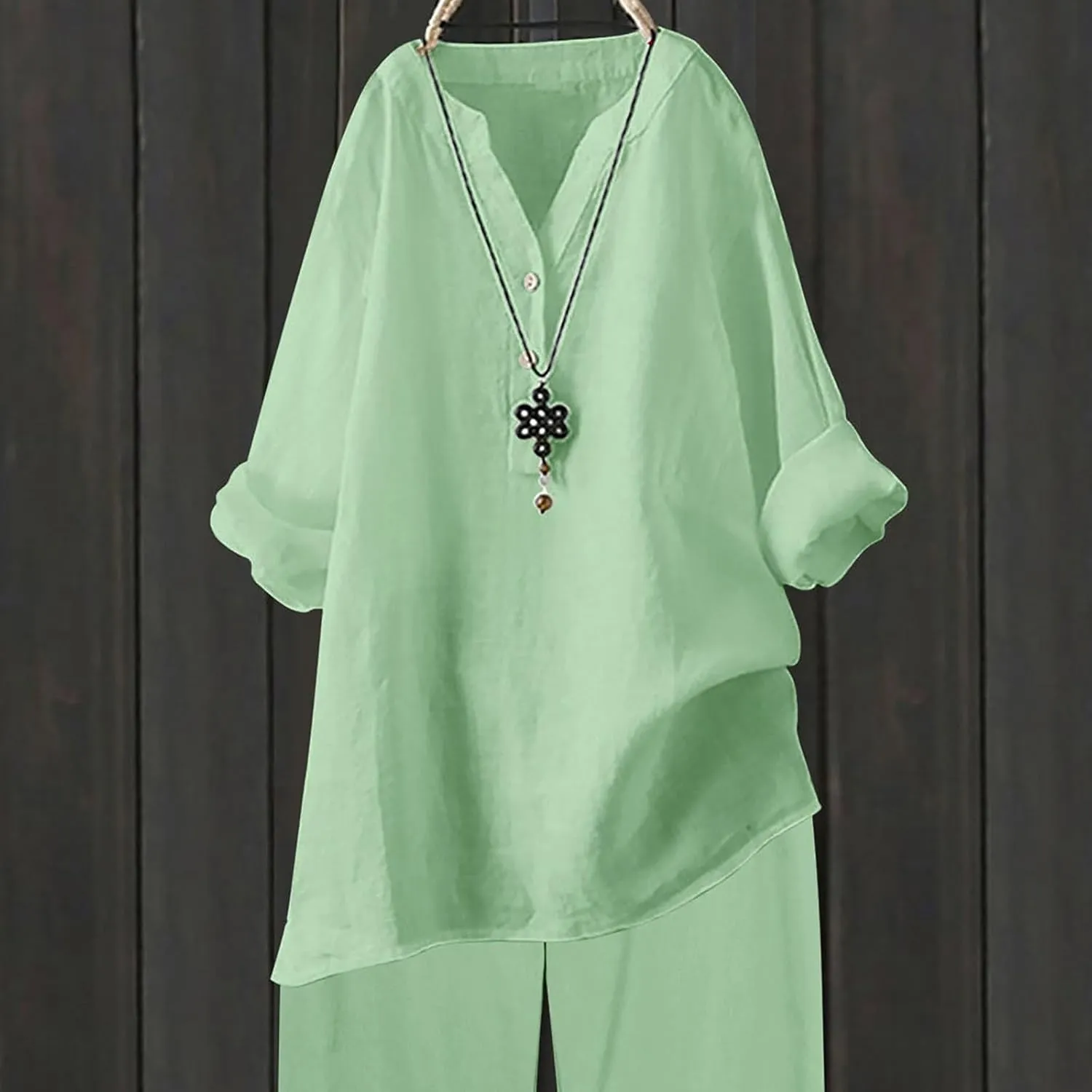Linen Shirts for Women 2025 Trendy Summer V Neck Linen Blouse with Buttons Round Neck Tees 2025 Summer Fashion