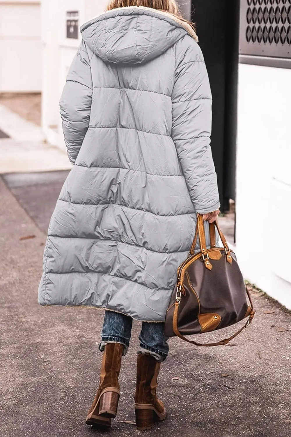 Long Puffer Coat Women Winter Warm Coats Fuzzy Fleece Hooded Reversible Jackets Casual Loose Outerwear with Pocket