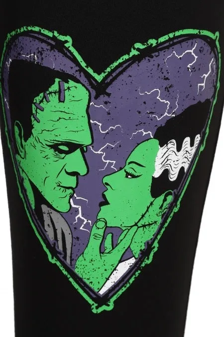 Lost Queen Made For Each Other Frankenstein and His Bride Cut Out Slashed Black Leggings