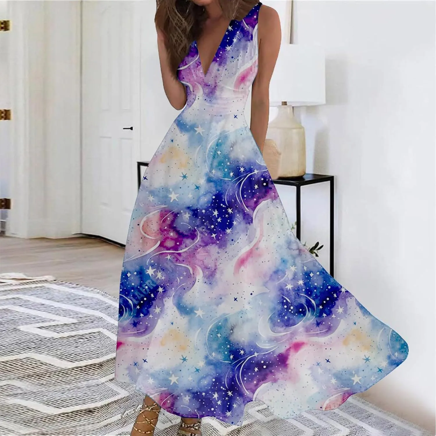 Maxi Dress for Women 2025 Summer Elegant Wrap V Neck Sleeveless Dresses Plus Size Casual Floral Boho Flowy Beach Sundresses