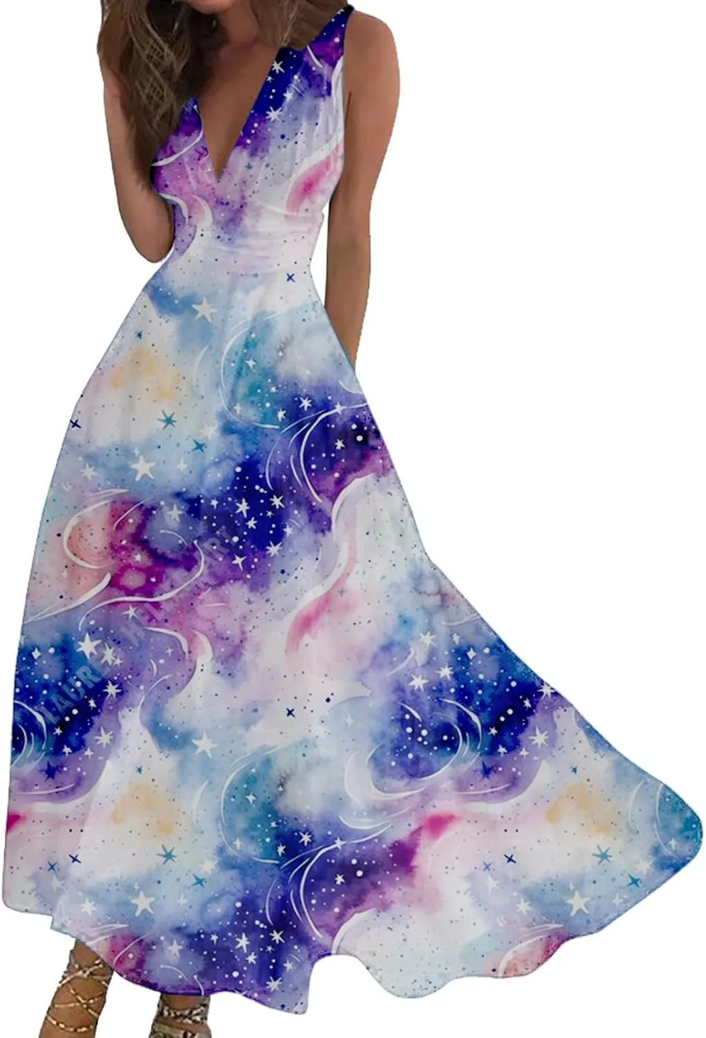 Maxi Dress for Women 2025 Summer Elegant Wrap V Neck Sleeveless Dresses Plus Size Casual Floral Boho Flowy Beach Sundresses