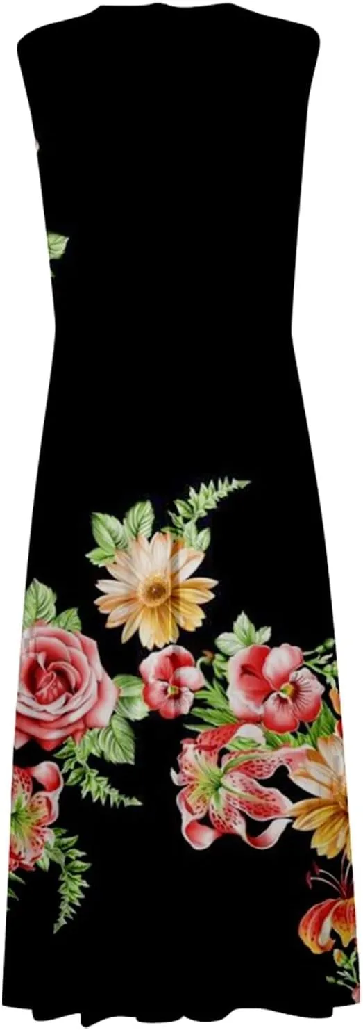 Maxi Dress for Women 2025 Summer Elegant Wrap V Neck Sleeveless Dresses Plus Size Casual Floral Boho Flowy Beach Sundresses