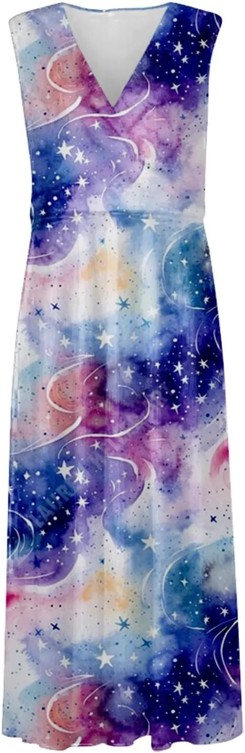Maxi Dress for Women 2025 Summer Elegant Wrap V Neck Sleeveless Dresses Plus Size Casual Floral Boho Flowy Beach Sundresses