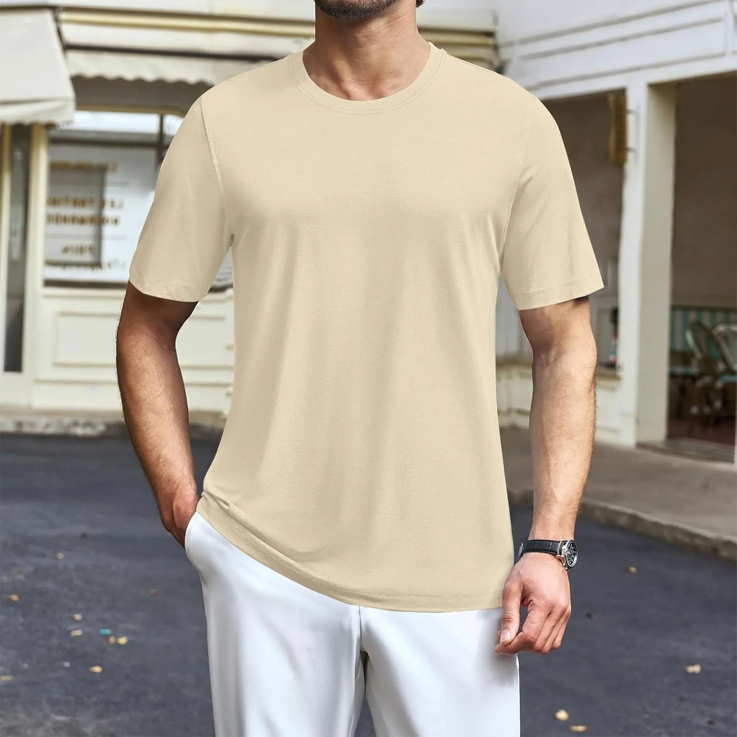Men's Cotton T-Shirts Regular Fit Short Sleeve Crewneck Tops Basic Casual Solid Breathable Workout Daily Tees Clothes
