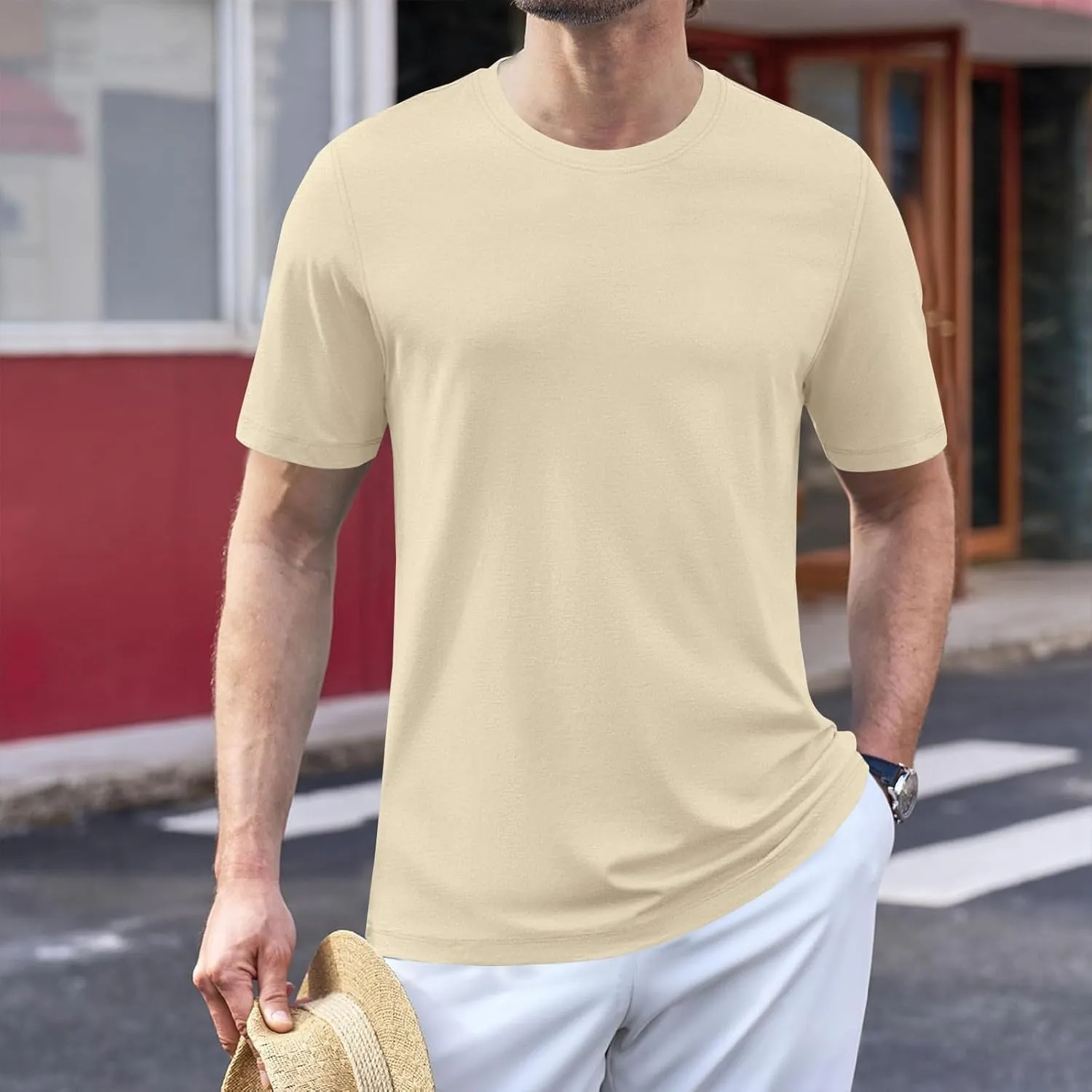 Men's Cotton T-Shirts Regular Fit Short Sleeve Crewneck Tops Basic Casual Solid Breathable Workout Daily Tees Clothes