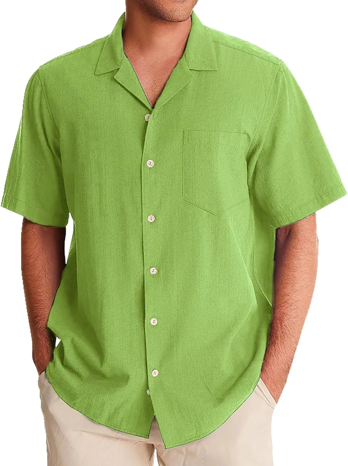 Men's Cuban Collar Shirt Solid Color Loose Fit Trendy Button Down Short Sleeve Top Summer Beach Vacation Party Breathable Tee
