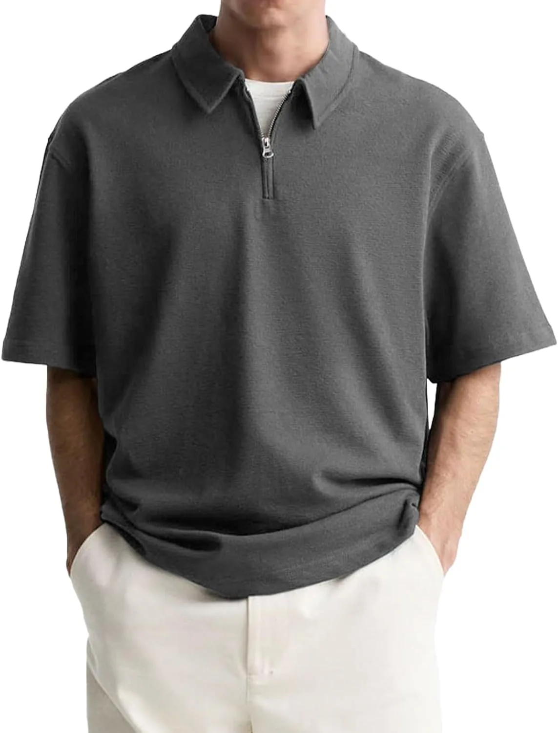 Men's Henley Quarter Zip T Shirt Plus Size Short Sleeve Loose Fit Lapel Breathable Top Quick Dry Gym Travel Work Outfit