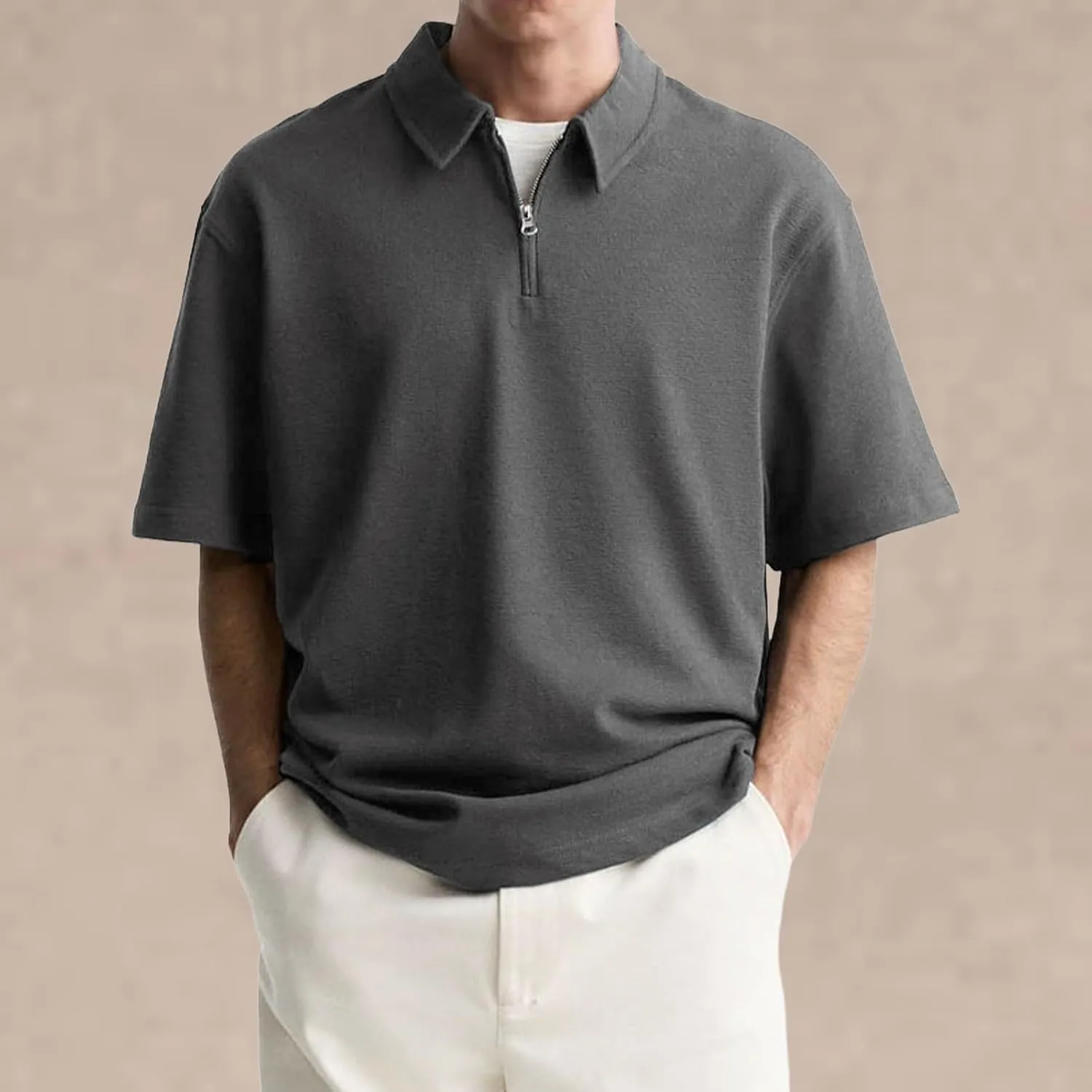 Men's Henley Quarter Zip T Shirt Plus Size Short Sleeve Loose Fit Lapel Breathable Top Quick Dry Gym Travel Work Outfit