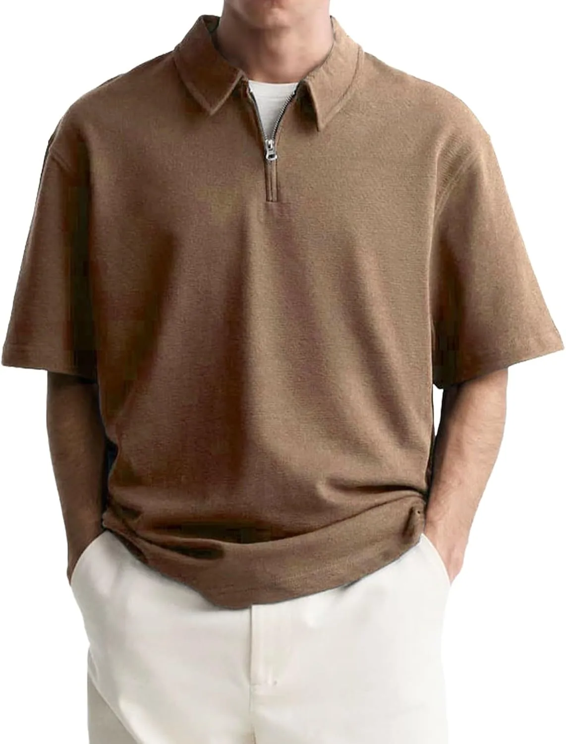Men's Henley Quarter Zip T Shirt Plus Size Short Sleeve Loose Fit Lapel Breathable Top Quick Dry Gym Travel Work Outfit
