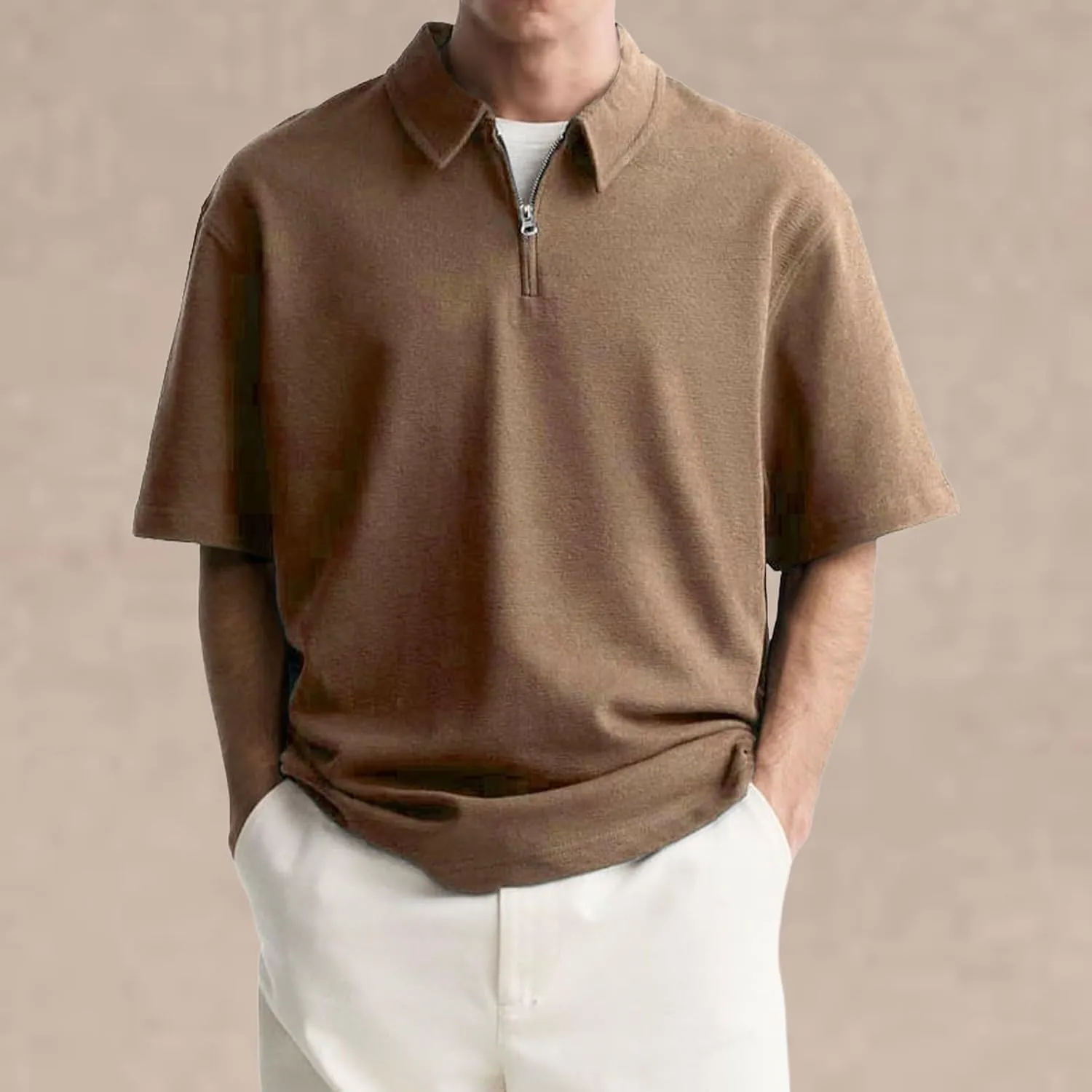 Men's Henley Quarter Zip T Shirt Plus Size Short Sleeve Loose Fit Lapel Breathable Top Quick Dry Gym Travel Work Outfit