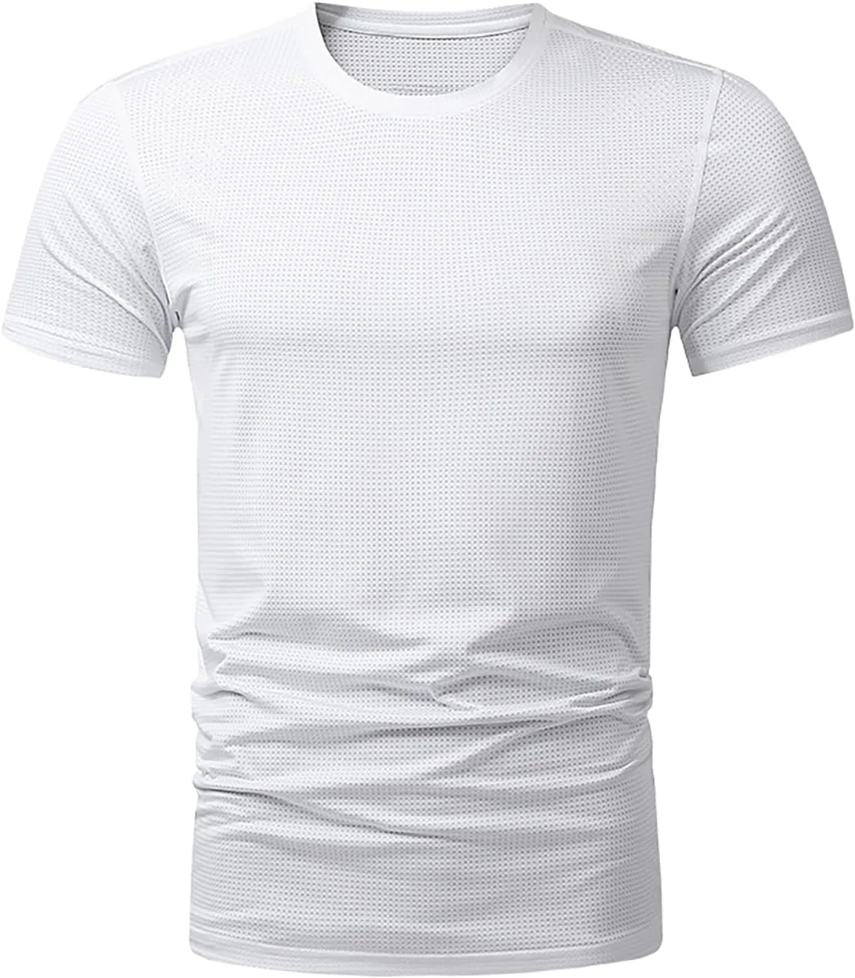Men's Ice Silk Mesh T-Shirt Short Sleeve Stretch Performance Top Breathable Quick Dry Thin Running Gym Workout Athletic Tee