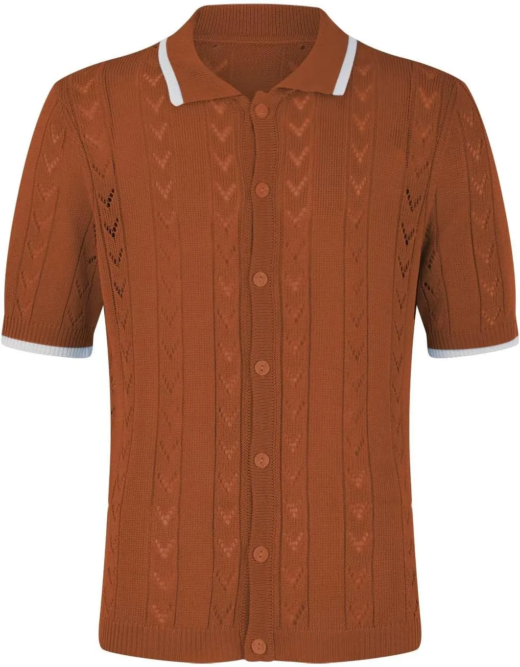 Men's Knit Openwork Shirt Button Down Short Sleeve Casual Top Breathable Solid Color Lapel Summer Holiday Loose Fit Beachwear