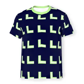 Men’s Mesh Tee – Breathable Navy & Lime Geometric T-Shirt (S-5XL)