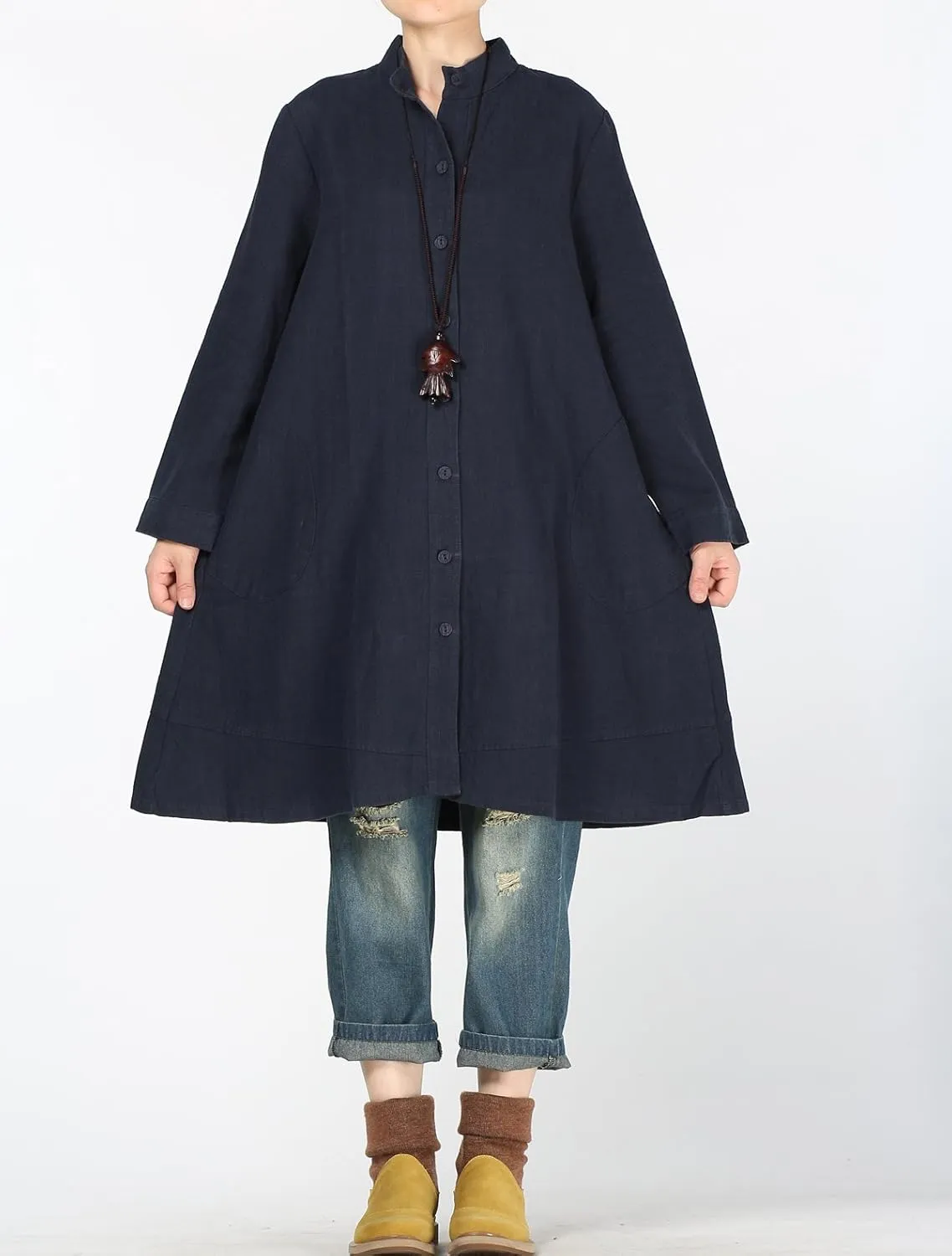 Minibee Women's Oversized Button Down Shirts Long Sleeve Cotton Linen Light Blouse Jacket With Pockets