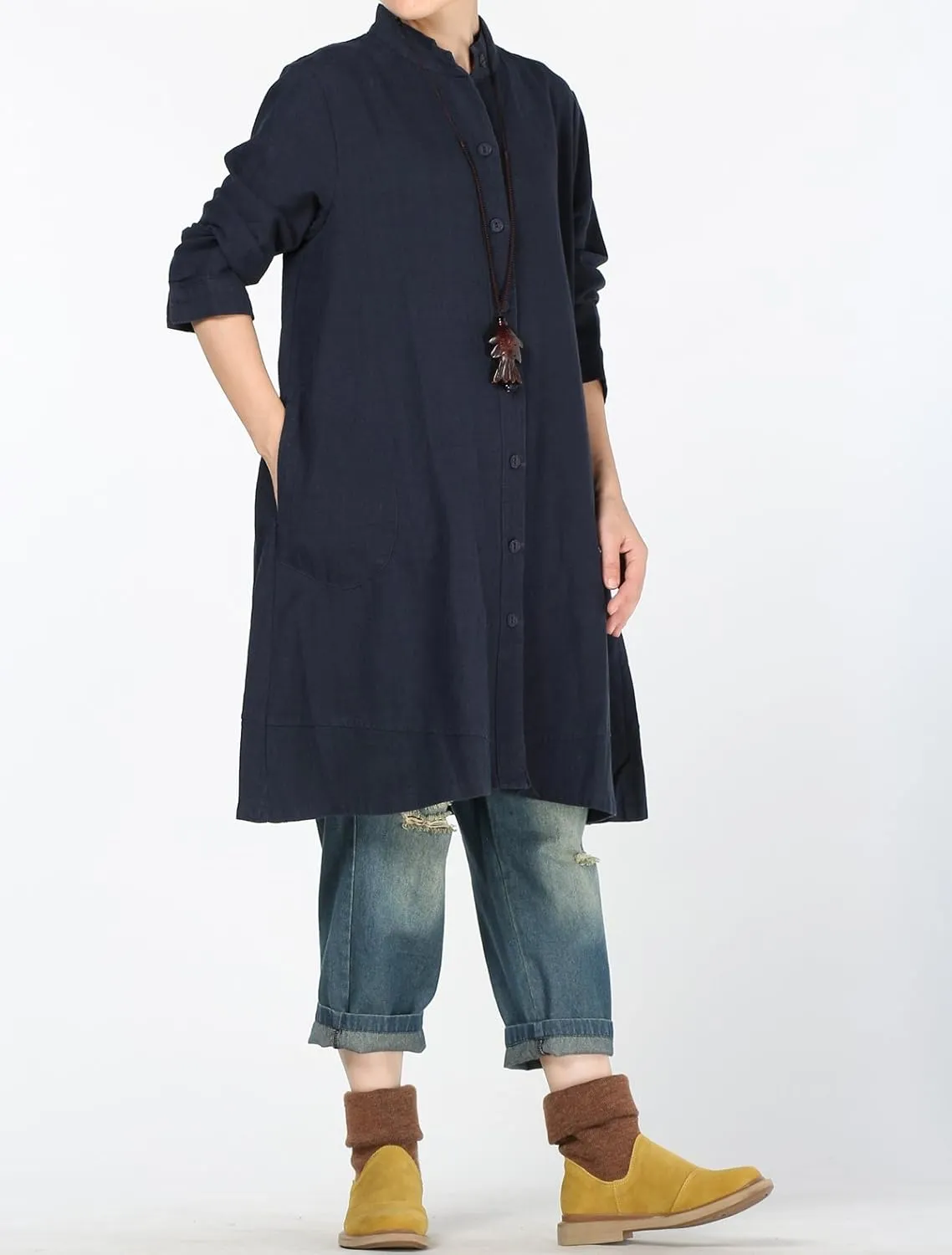 Minibee Women's Oversized Button Down Shirts Long Sleeve Cotton Linen Light Blouse Jacket With Pockets