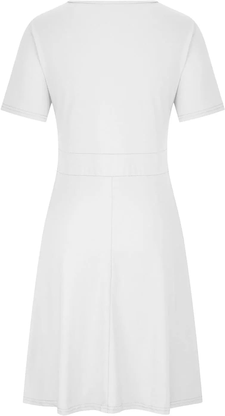 NaRHbrg Summer Dresses for Women 2024 Wrap V Neck Short Sleeve Midi Dress Ruffle Hem A-Line Sundress Cocktail Party Dress