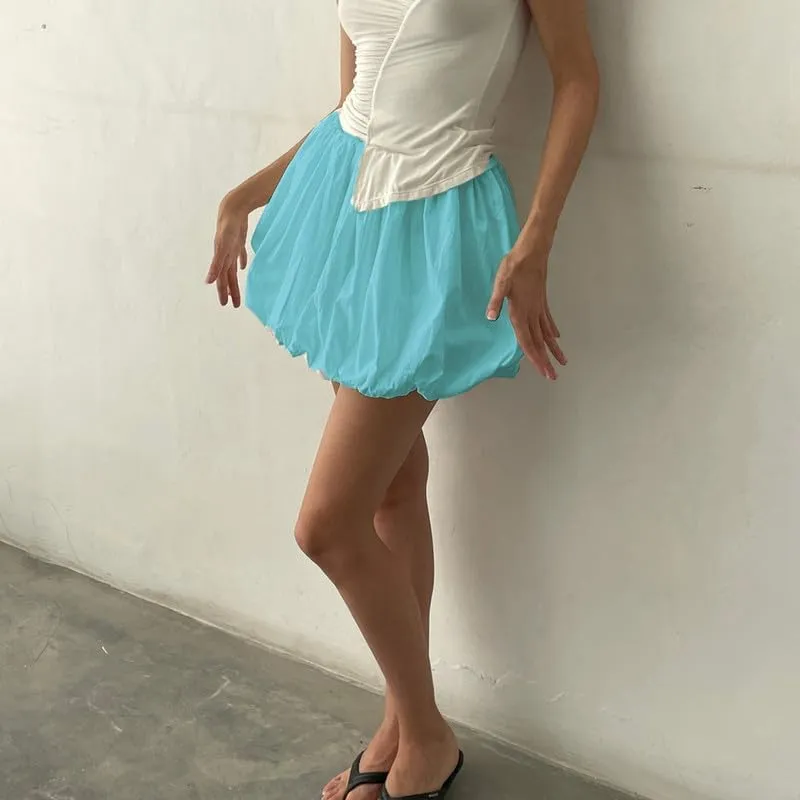 NUFIWI Y2K Bubble Mini Skirts for Women Cute Ruffled Balloon Short Skirts Elastic Waist Pleated A Line Flared Puffy Skirts