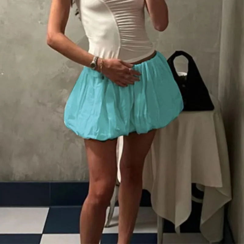 NUFIWI Y2K Bubble Mini Skirts for Women Cute Ruffled Balloon Short Skirts Elastic Waist Pleated A Line Flared Puffy Skirts