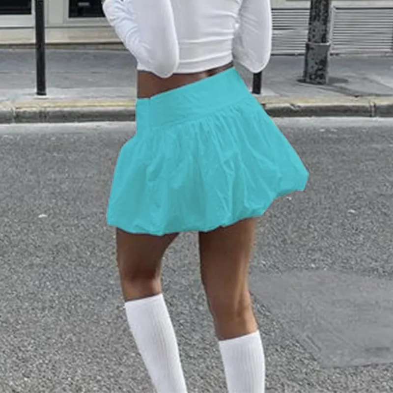 NUFIWI Y2K Bubble Mini Skirts for Women Cute Ruffled Balloon Short Skirts Elastic Waist Pleated A Line Flared Puffy Skirts