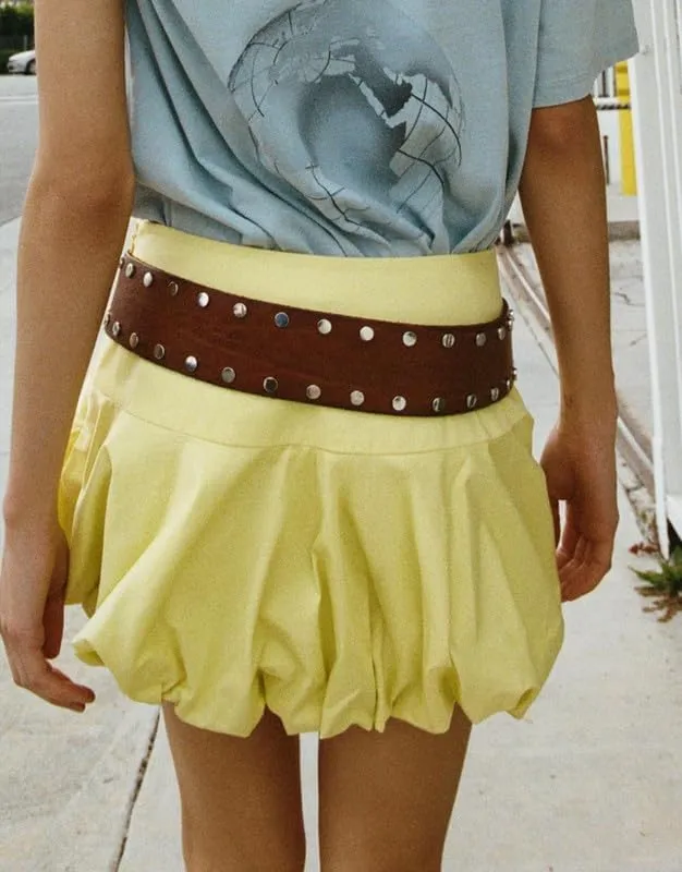 NUFIWI Y2K Bubble Mini Skirts for Women Cute Ruffled Balloon Short Skirts Elastic Waist Pleated A Line Flared Puffy Skirts