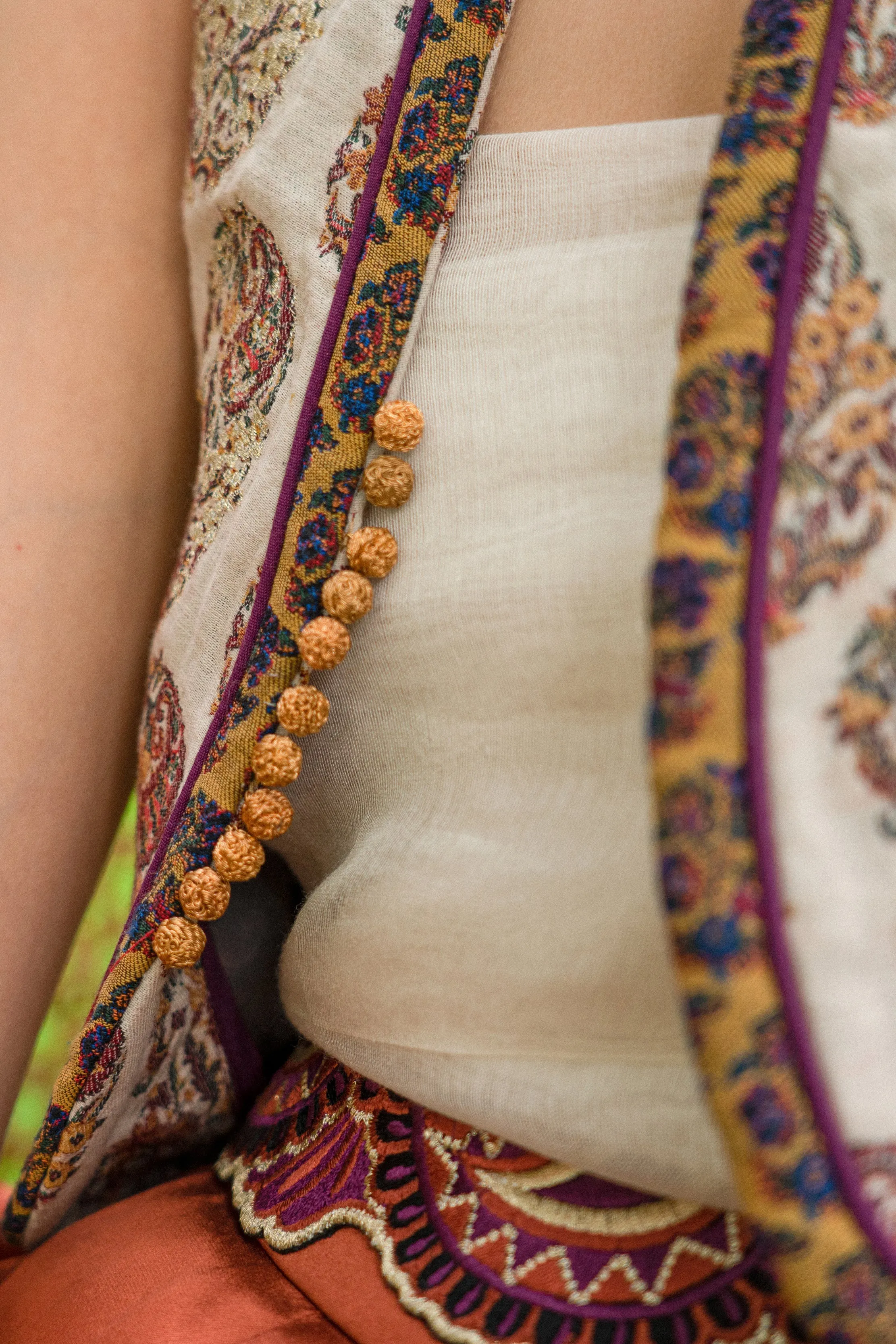 Paisley Embroidered Belt - Brick & Purple