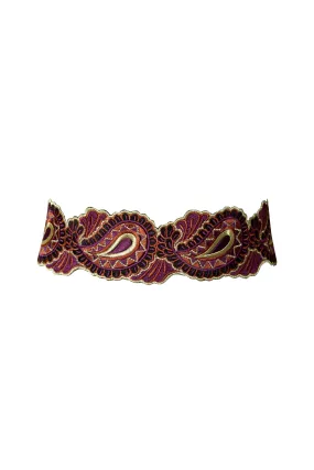 Paisley Embroidered Belt - Brick & Purple