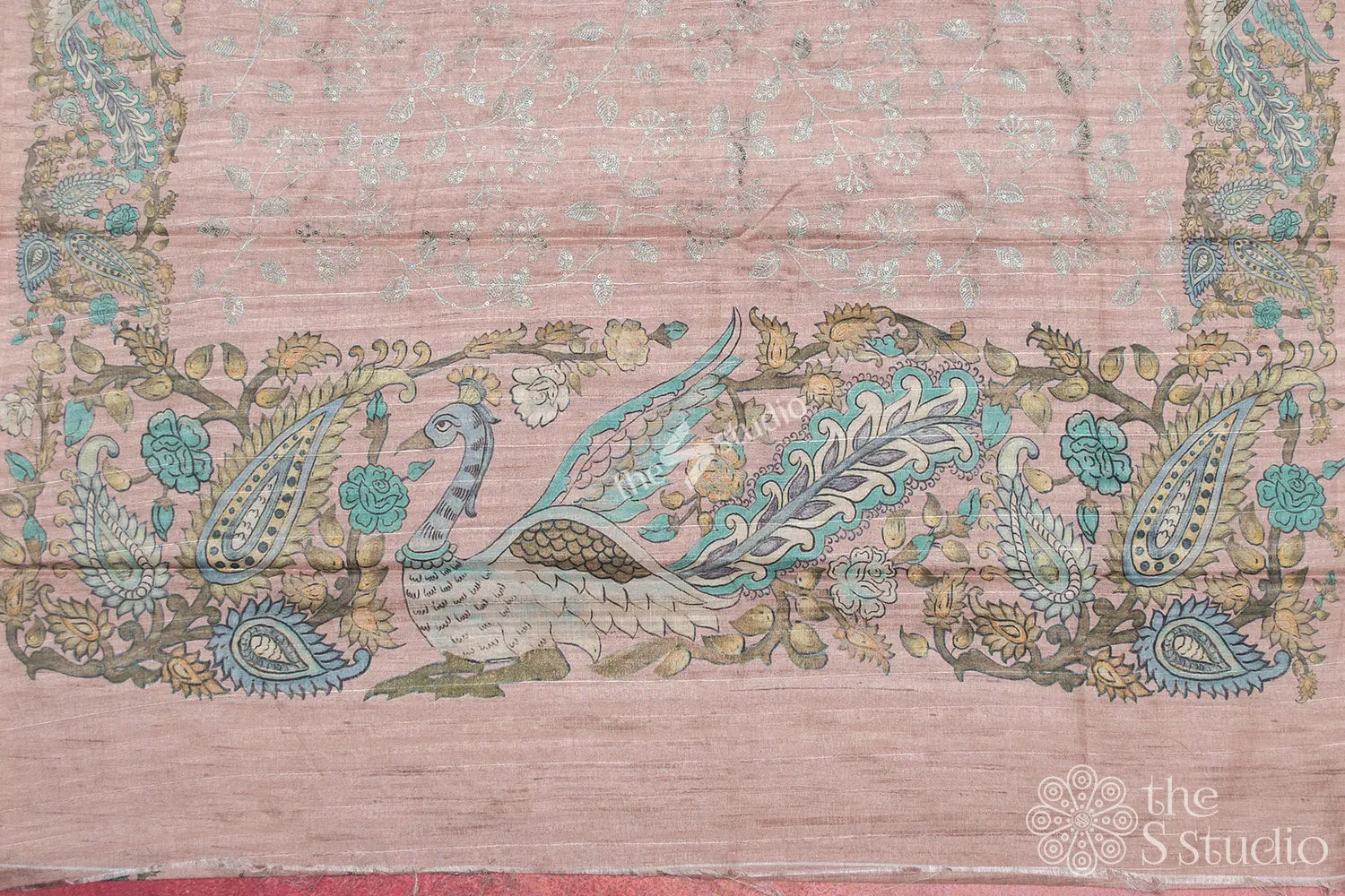 Peach semi tussar saree with embroidery