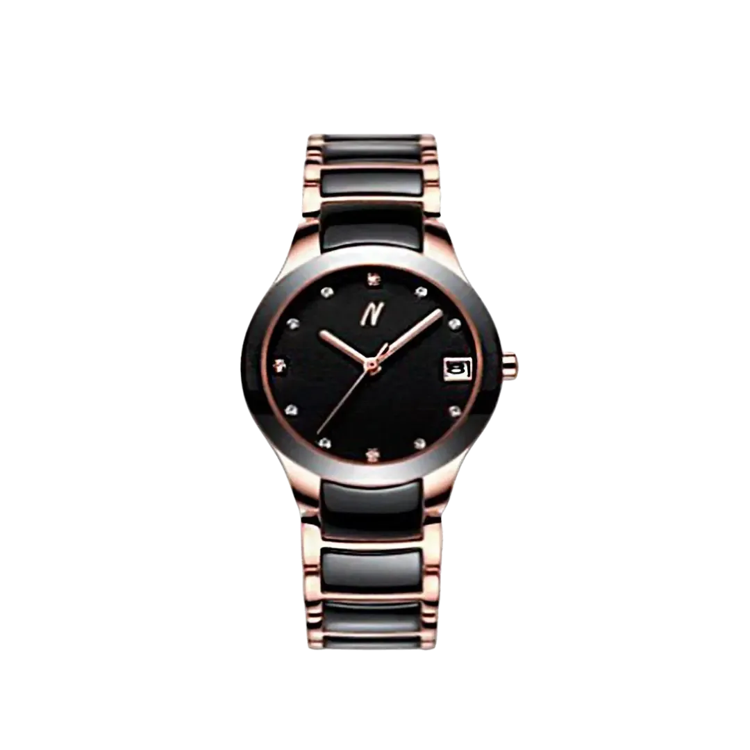 Petite Link Miracle 34MM Womens Ceramic Watch In Black/Rose Gold