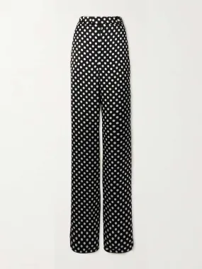 Polka-dot satin-crepe wide-leg pants