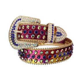 Rhinestone Blue and Chromatic Belt With Red Chromatic Strap