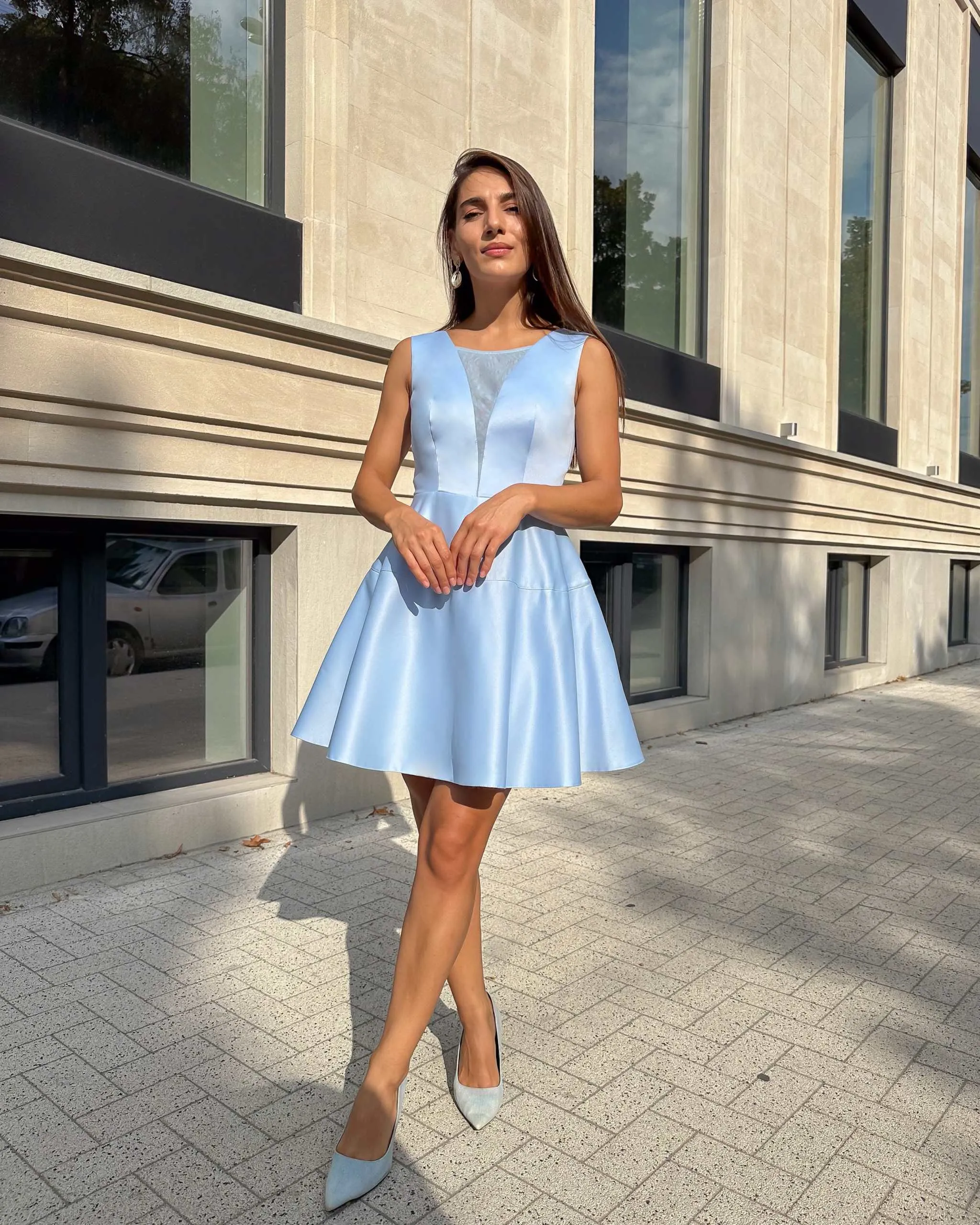 Rochie albastra scurta cu decolteu