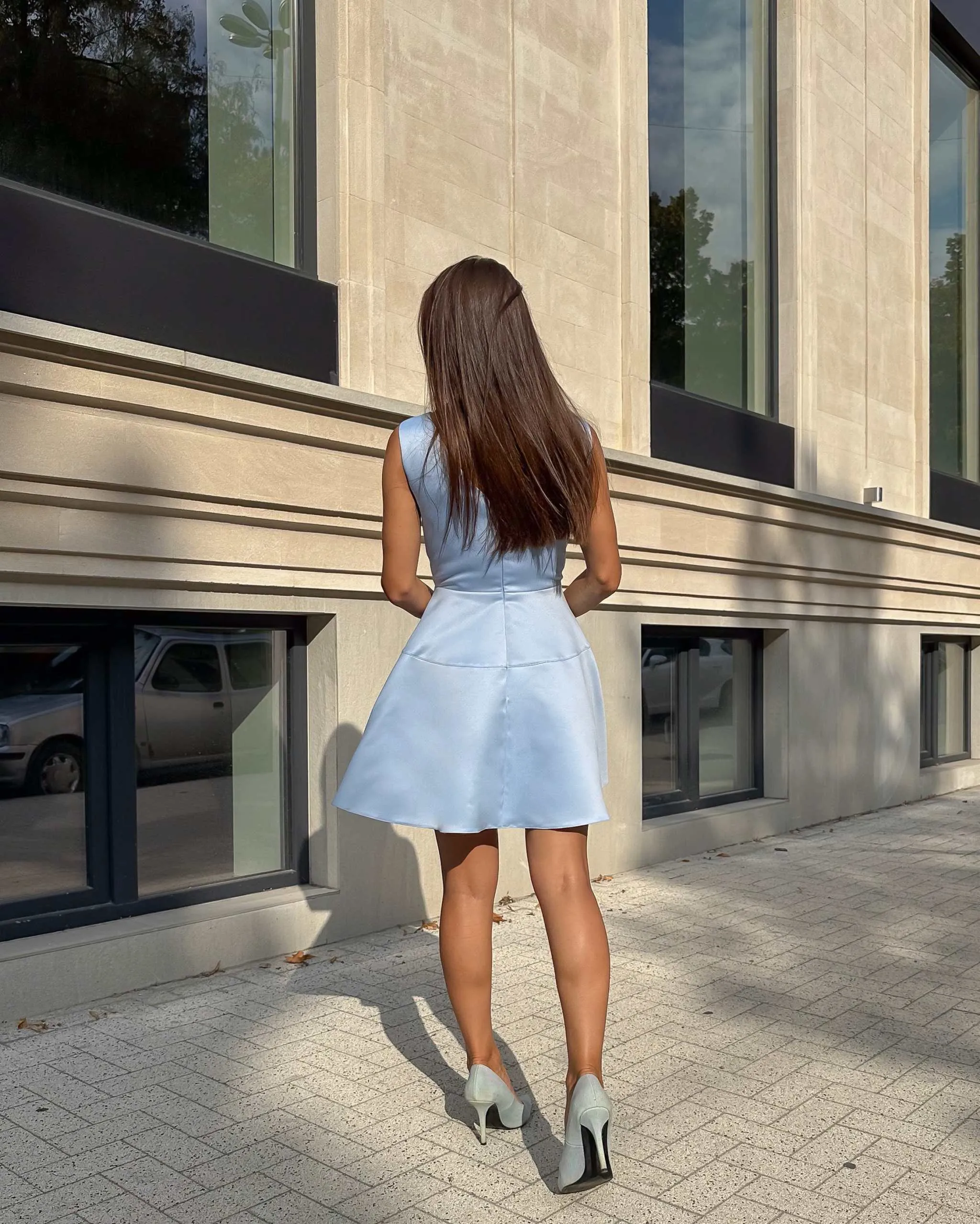 Rochie albastra scurta cu decolteu