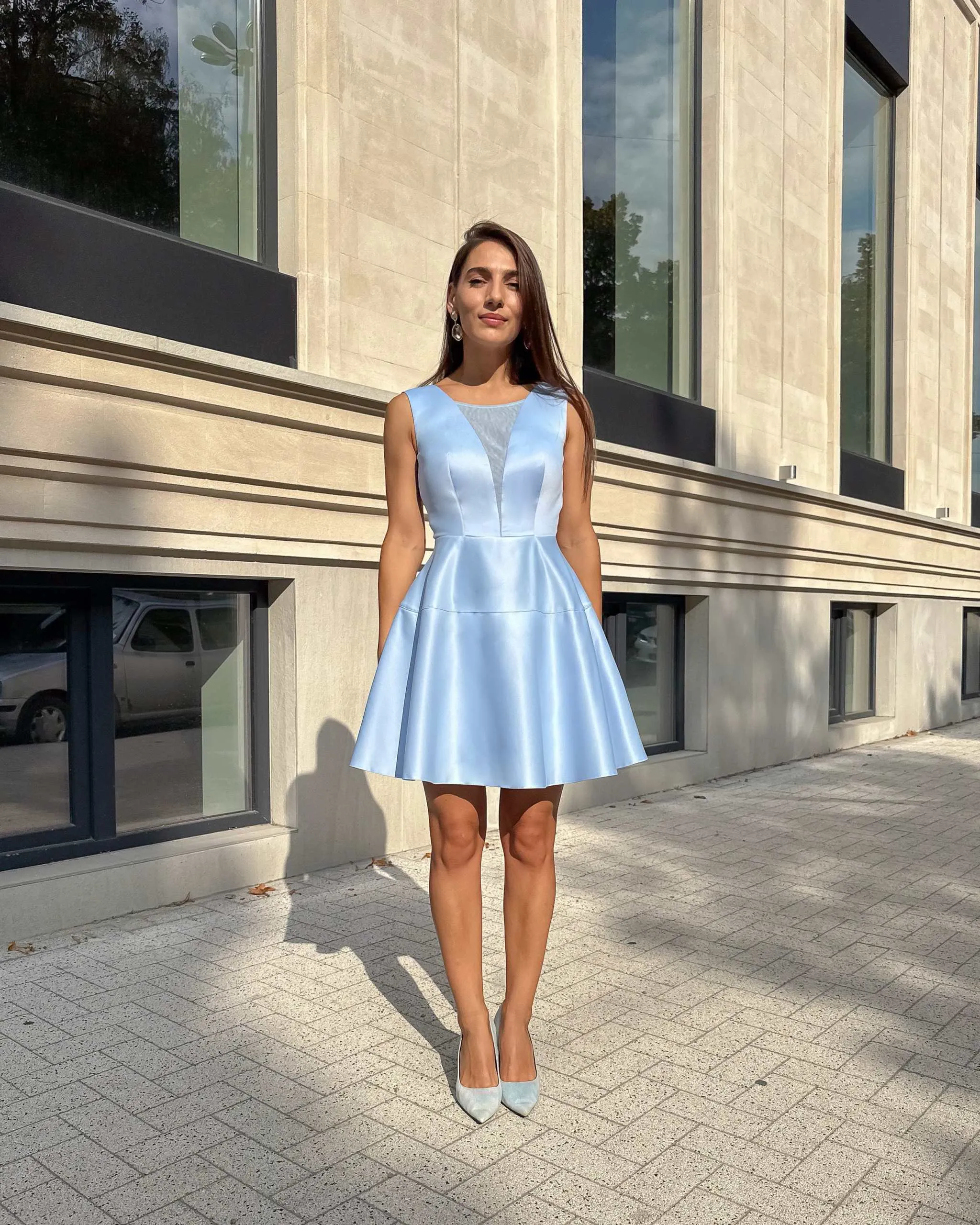 Rochie albastra scurta cu decolteu