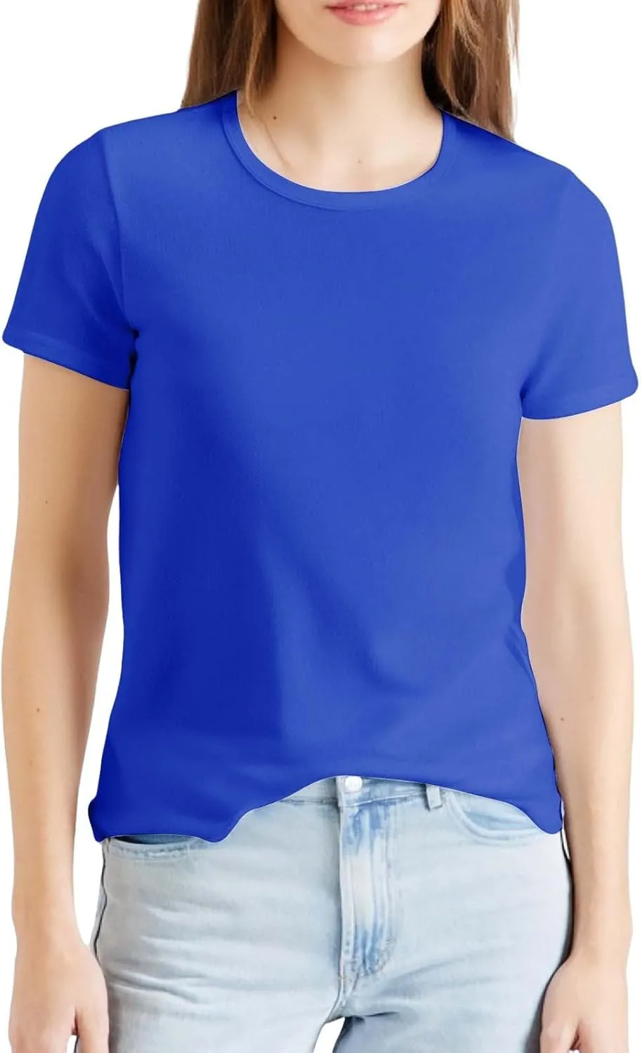 Short Sleeve Shirts for Women Solid Color Crewneck Casual T Shirts Summer Loose Quick Dry Cool Breathable Tunic Tops