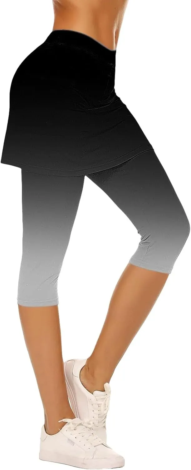 Skirted Leggings for Women 2025 Summer Golf Skorts Capris Gym Tennis Stretchy Soft Yoga Workout Legging with Skirts
