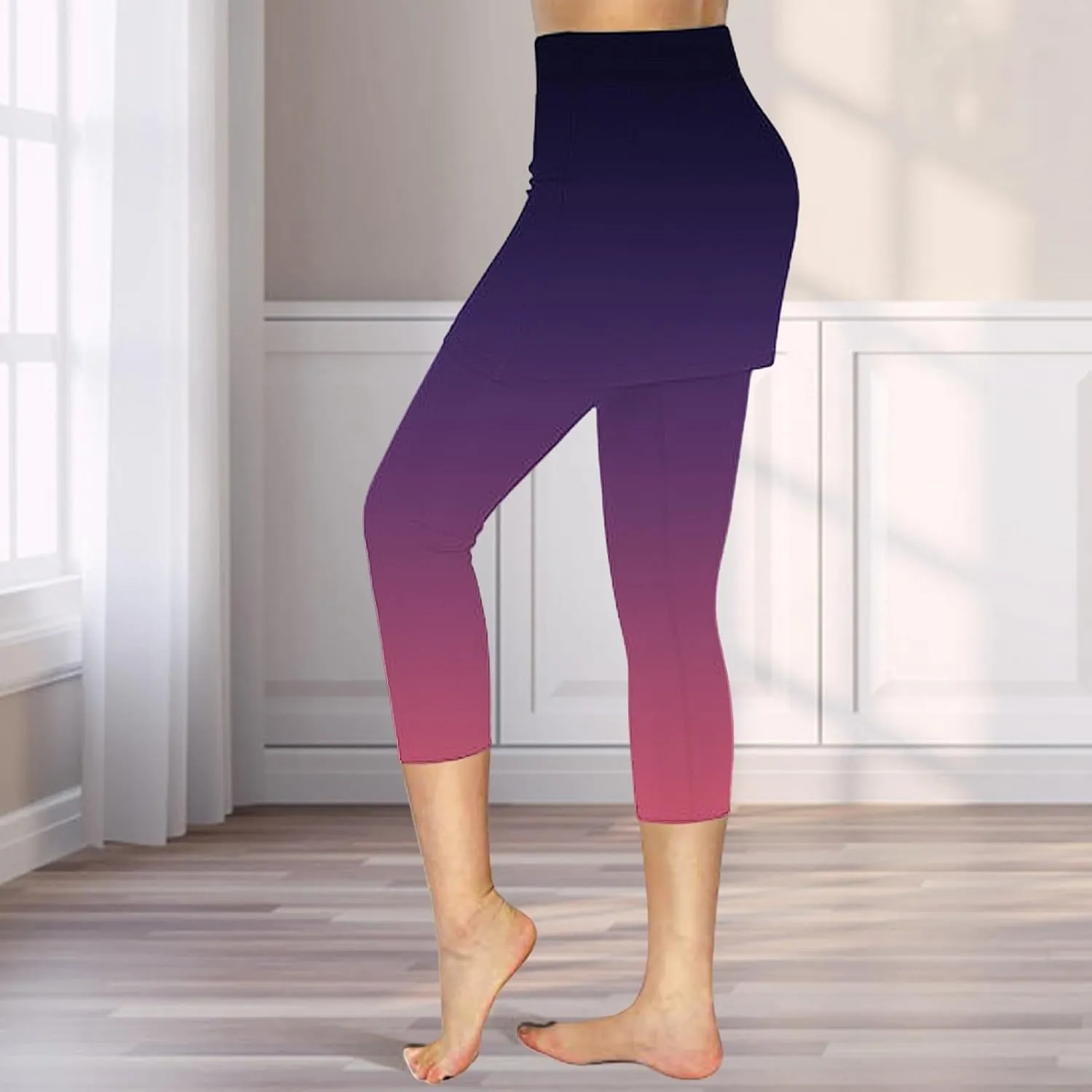 Skirted Leggings for Women Athletic Golf Skorts Gym Tennis Yoga High Waisted Stretchy Soft Capri Leggings with Skirts