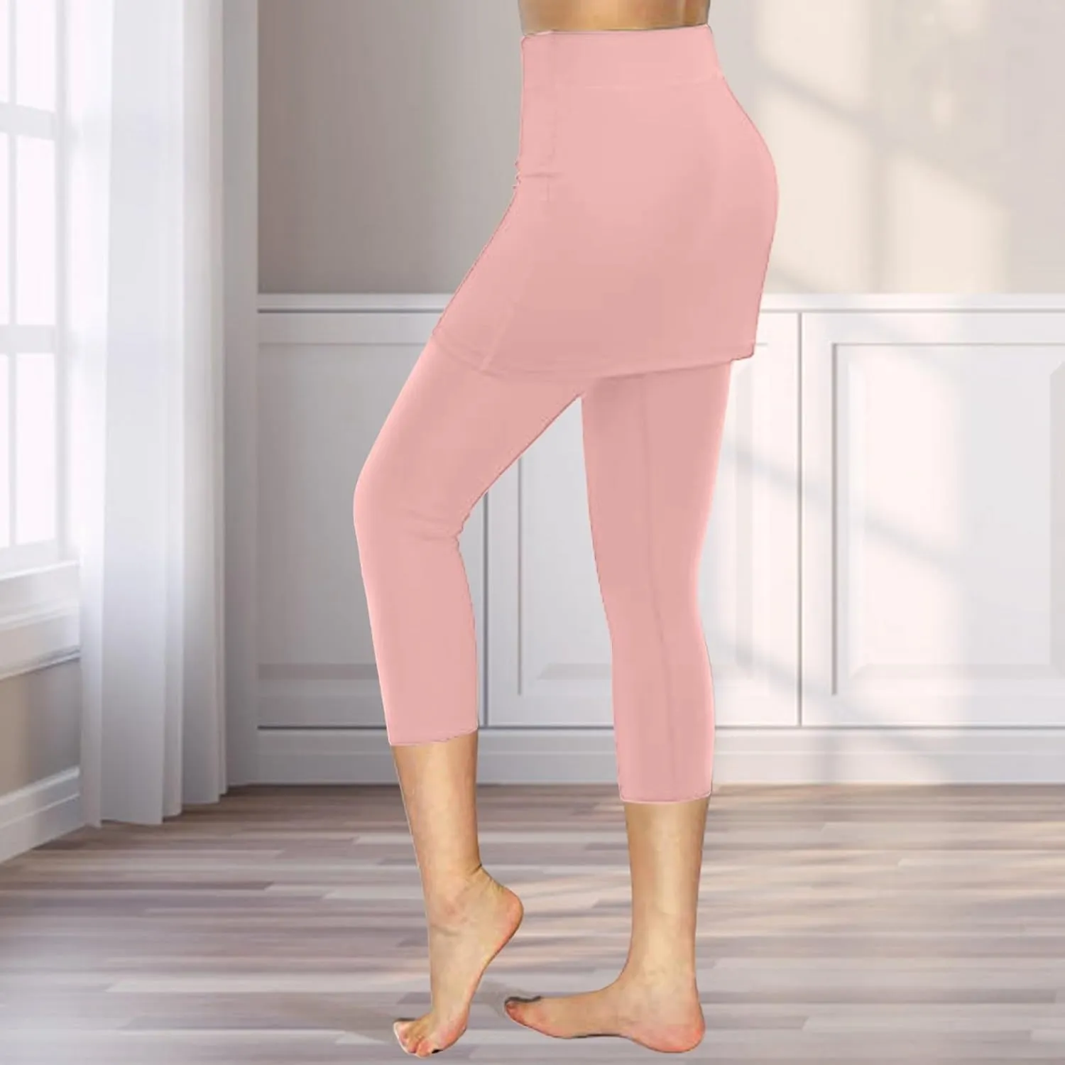 Skirted Leggings for Women High Waisted Stretchy Soft Capri Leggings Athletic Golf Skorts Gym Tennis Yoga with Skirts