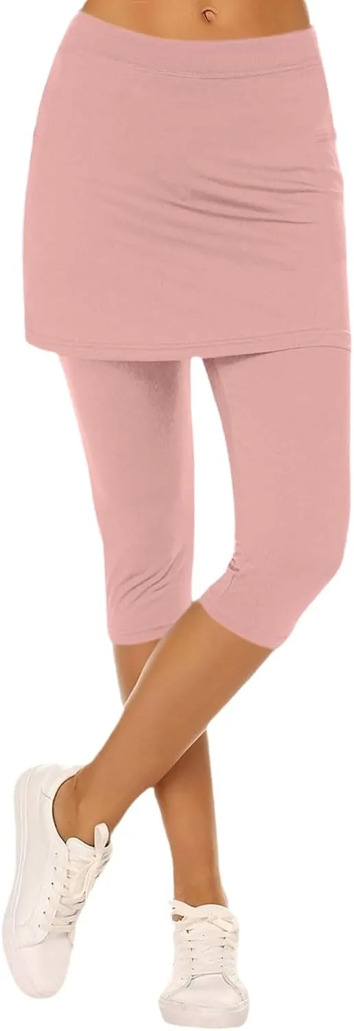 Skirted Leggings for Women High Waisted Stretchy Soft Capri Leggings Athletic Golf Skorts Gym Tennis Yoga with Skirts
