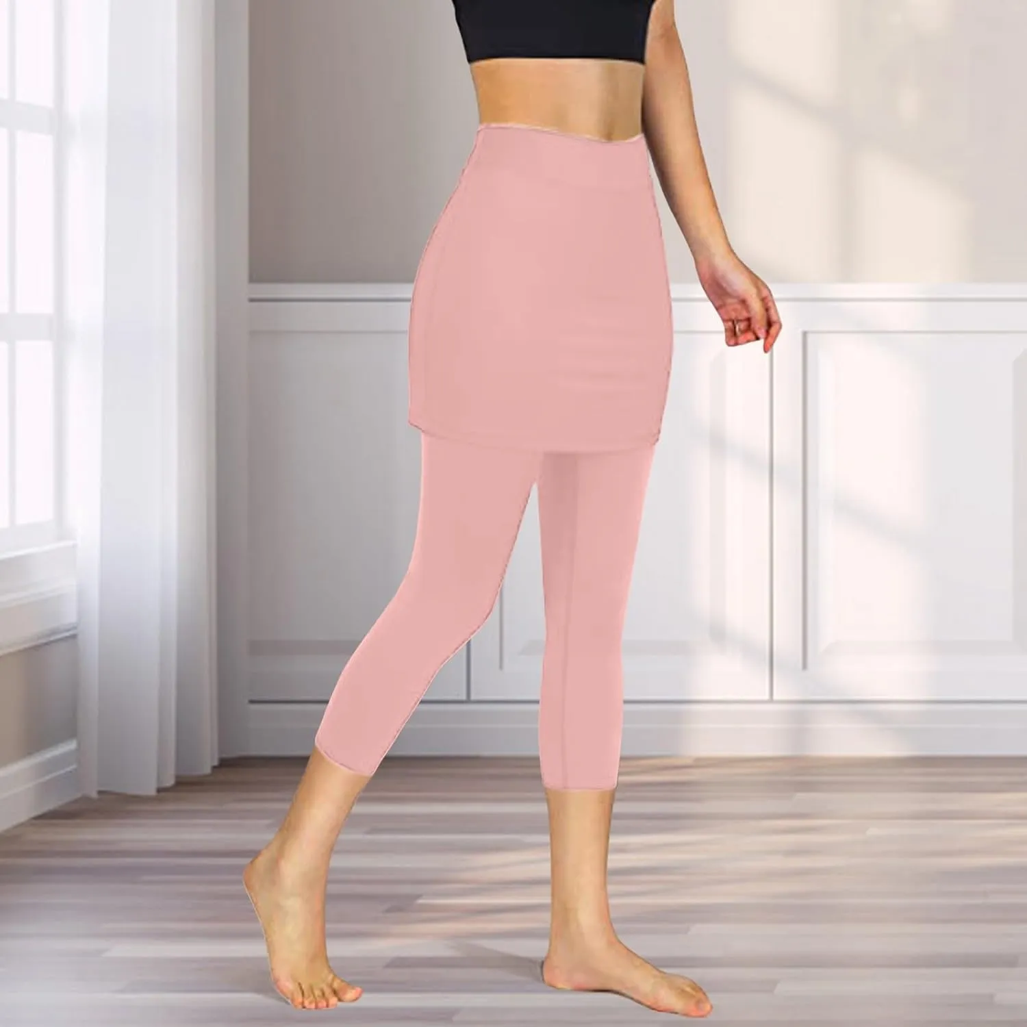 Skirted Leggings for Women High Waisted Stretchy Soft Capri Leggings Athletic Golf Skorts Gym Tennis Yoga with Skirts