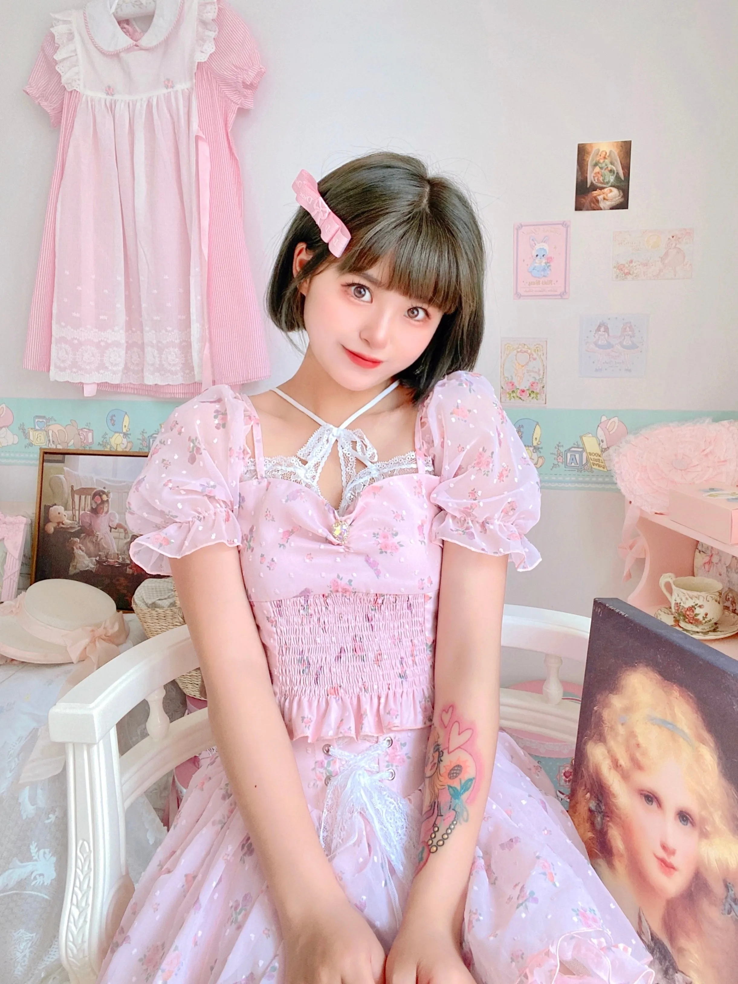 Soft Blossom Floral Chiffon Dress Set
