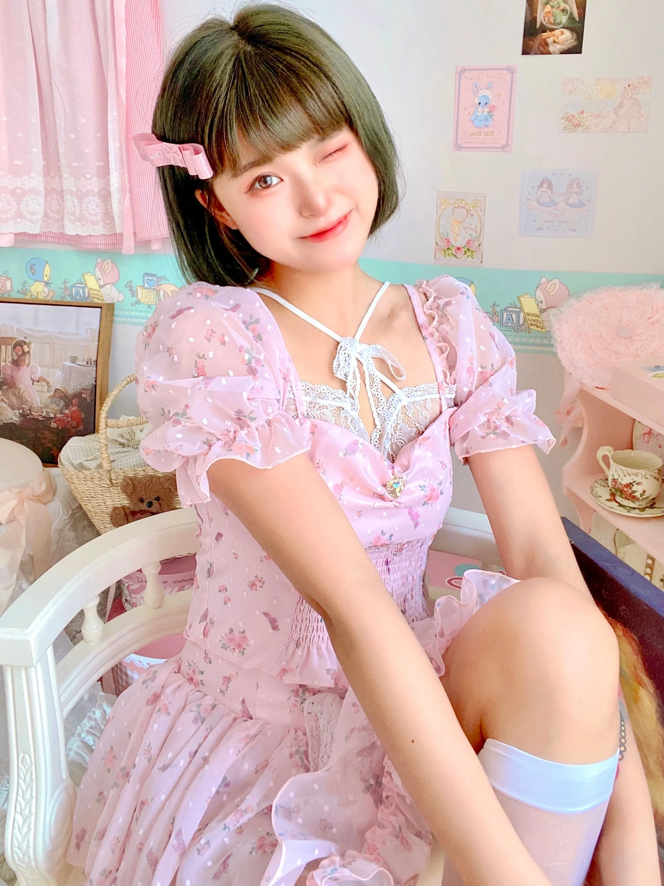 Soft Blossom Floral Chiffon Dress Set