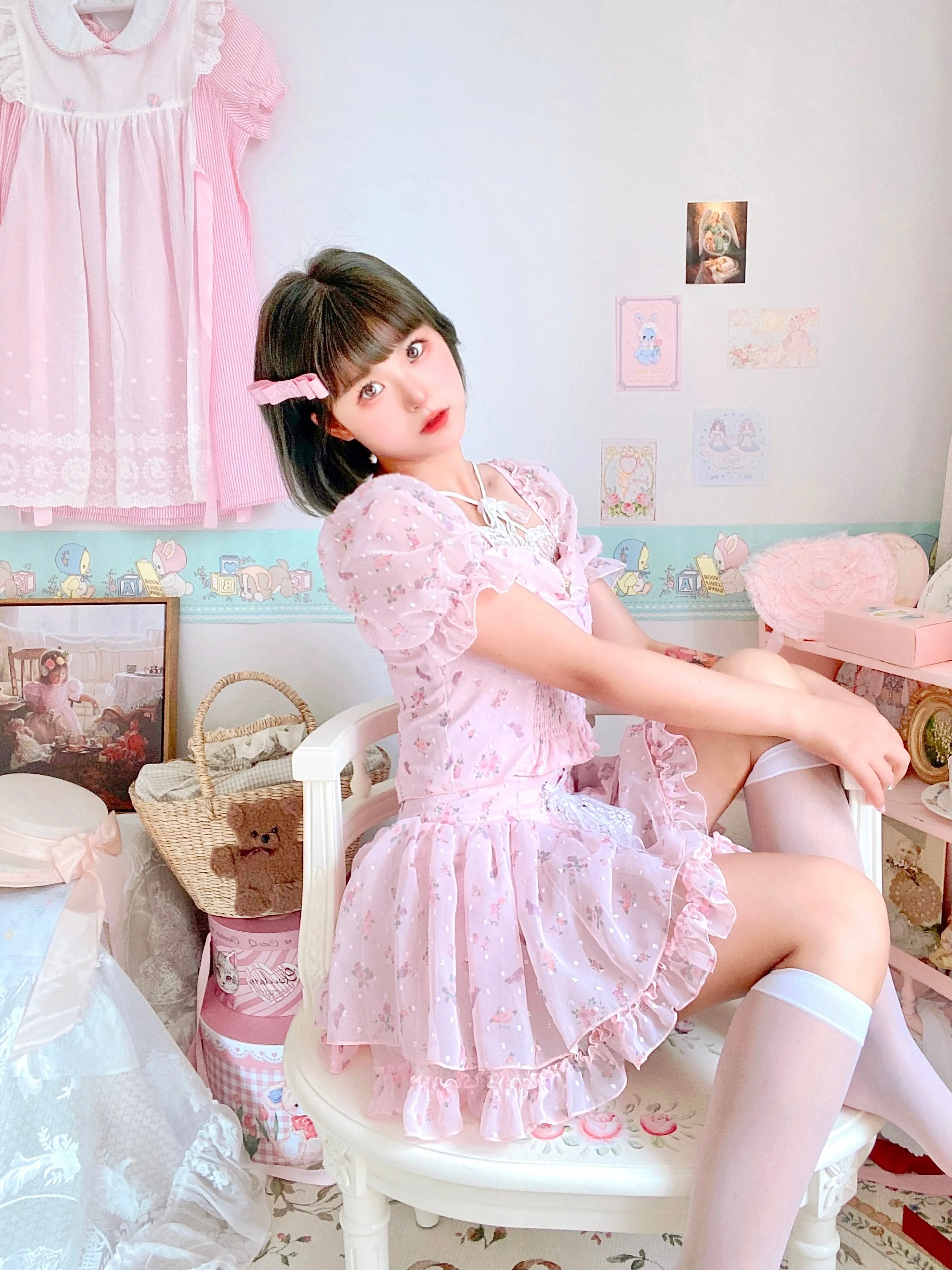 Soft Blossom Floral Chiffon Dress Set