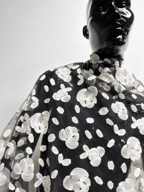 Soft Fine Black Tulle Embroidered Floral
