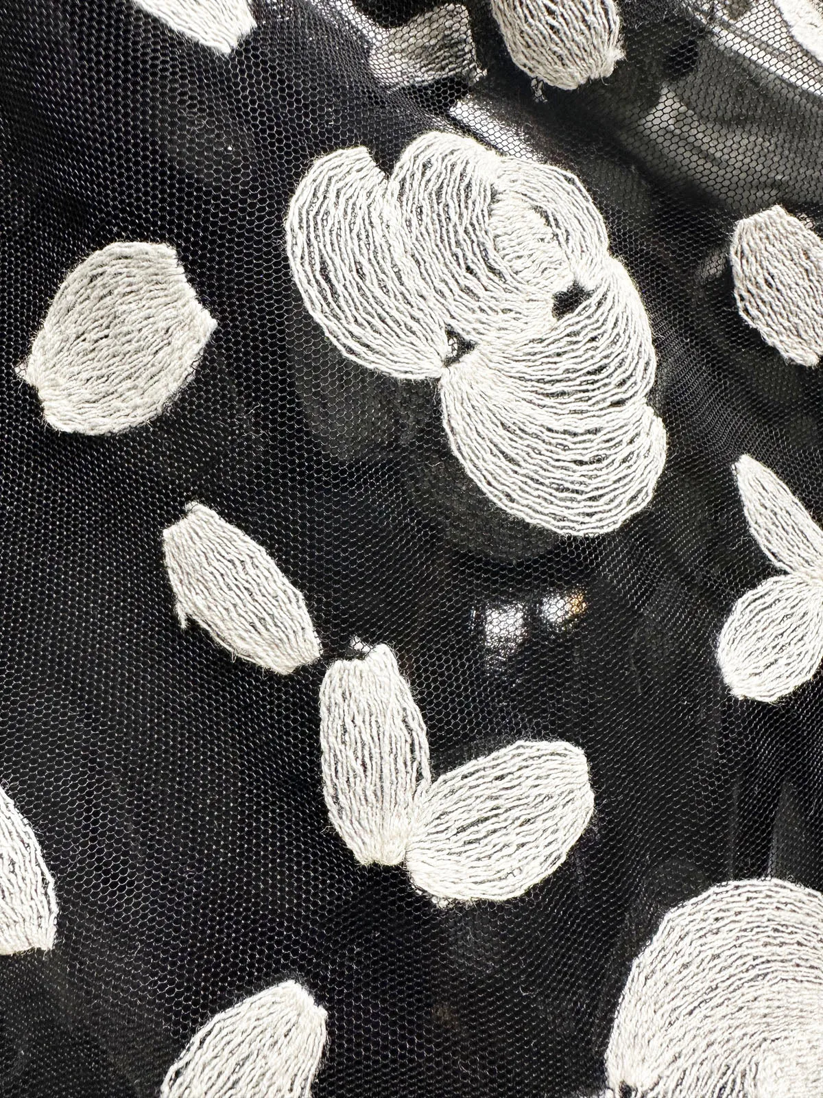 Soft Fine Black Tulle Embroidered Floral