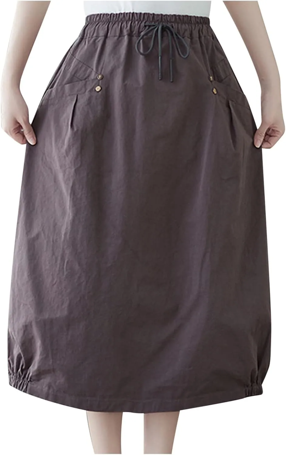 Summer Skirts for Women 2025 Trendy High Waisted Bubble Long Skirt Casual Soft Maxi Linen Skirt with Pockets