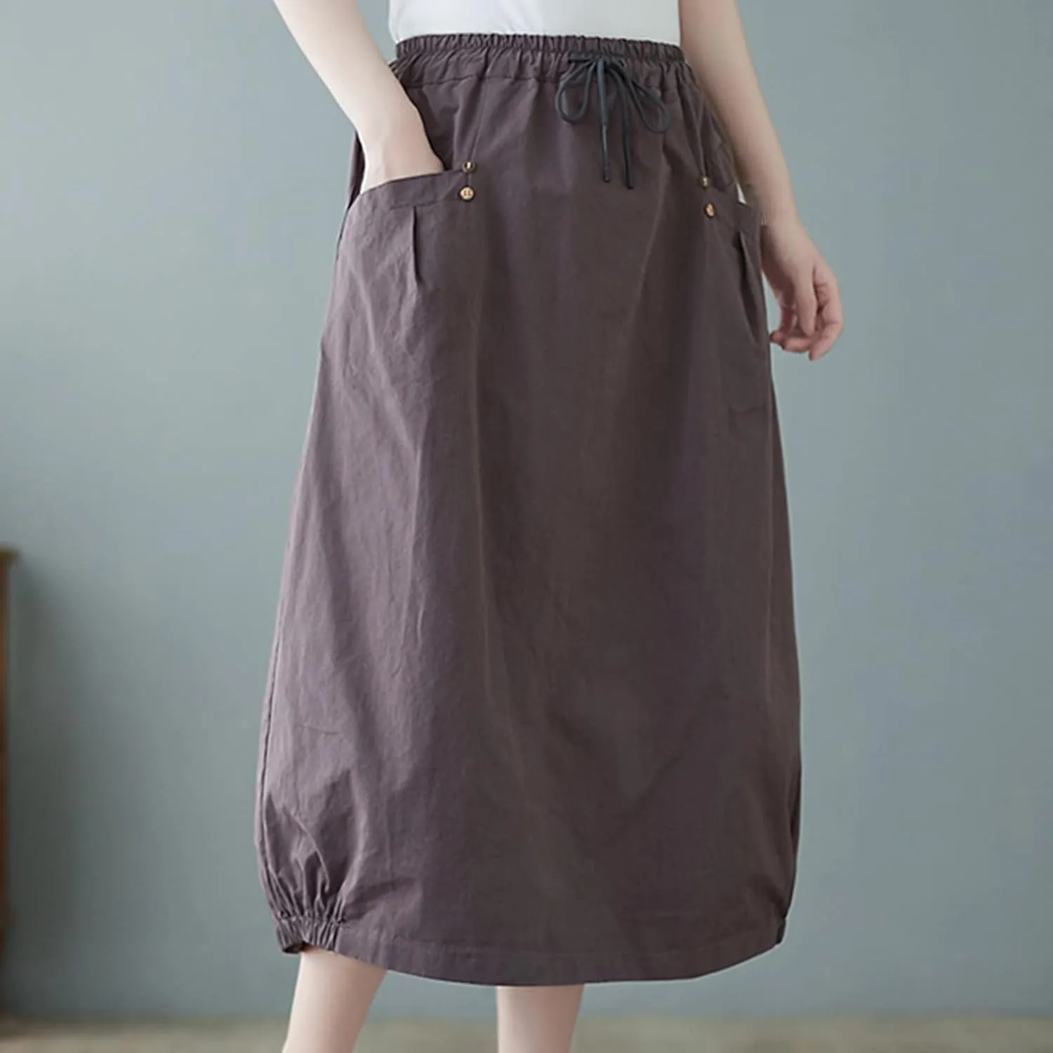Summer Skirts for Women 2025 Trendy High Waisted Bubble Long Skirt Casual Soft Maxi Linen Skirt with Pockets