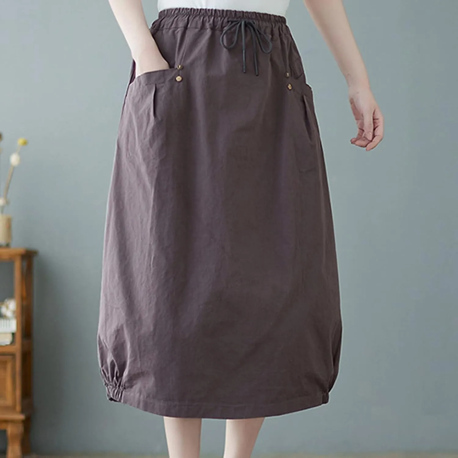 Summer Skirts for Women 2025 Trendy High Waisted Bubble Long Skirt Casual Soft Maxi Linen Skirt with Pockets