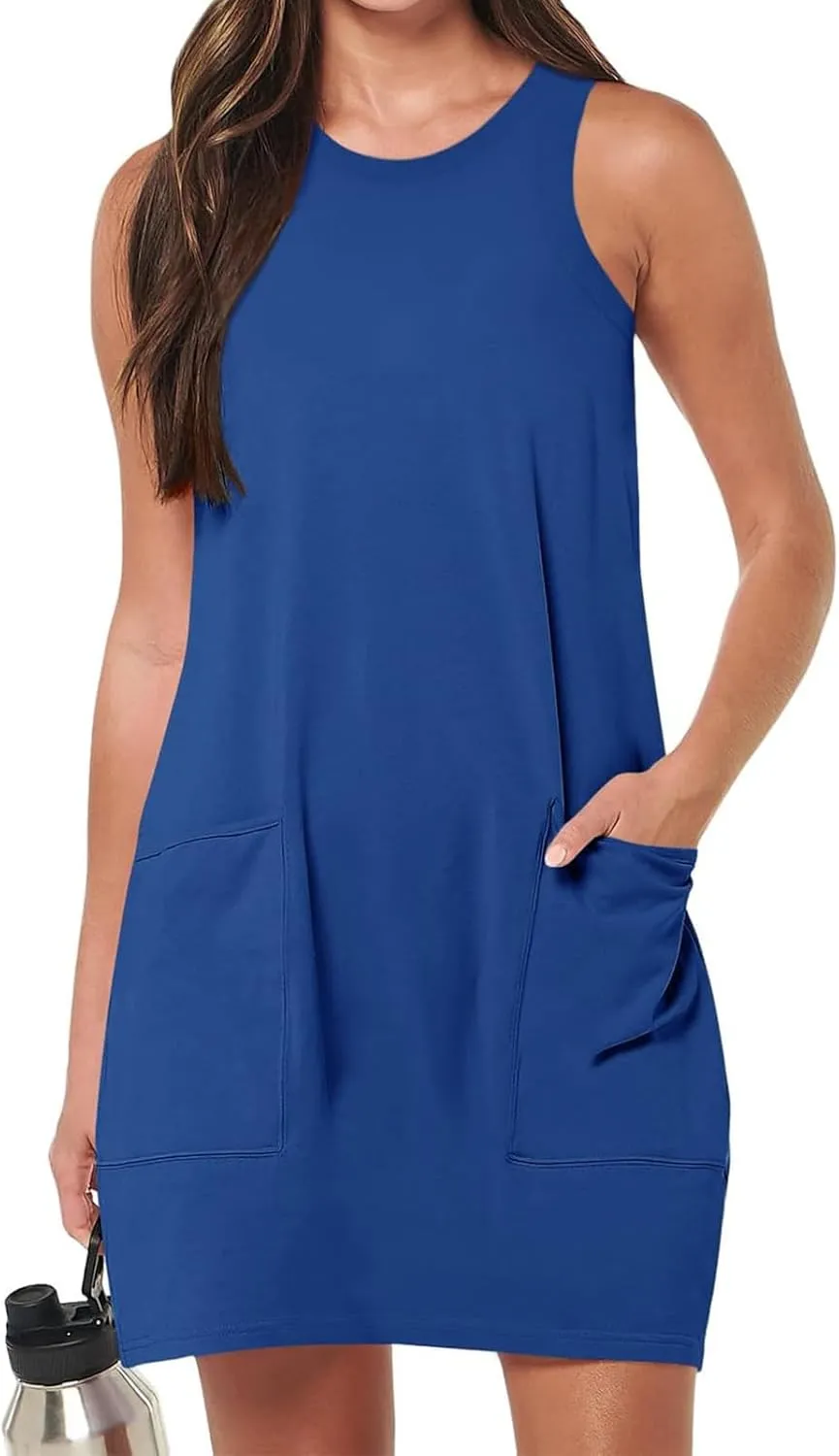 Sundresses for Women 2025 Vacation Sleeveless Beach Dress Cover up Loose Dress with Pockets