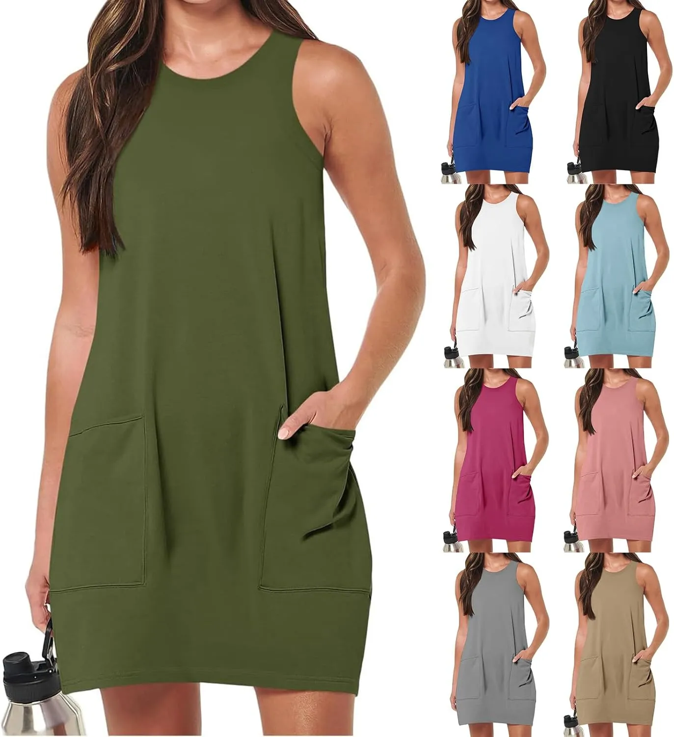 Sundresses for Women 2025 Vacation Sleeveless Beach Dress Cover up Loose Dress with Pockets