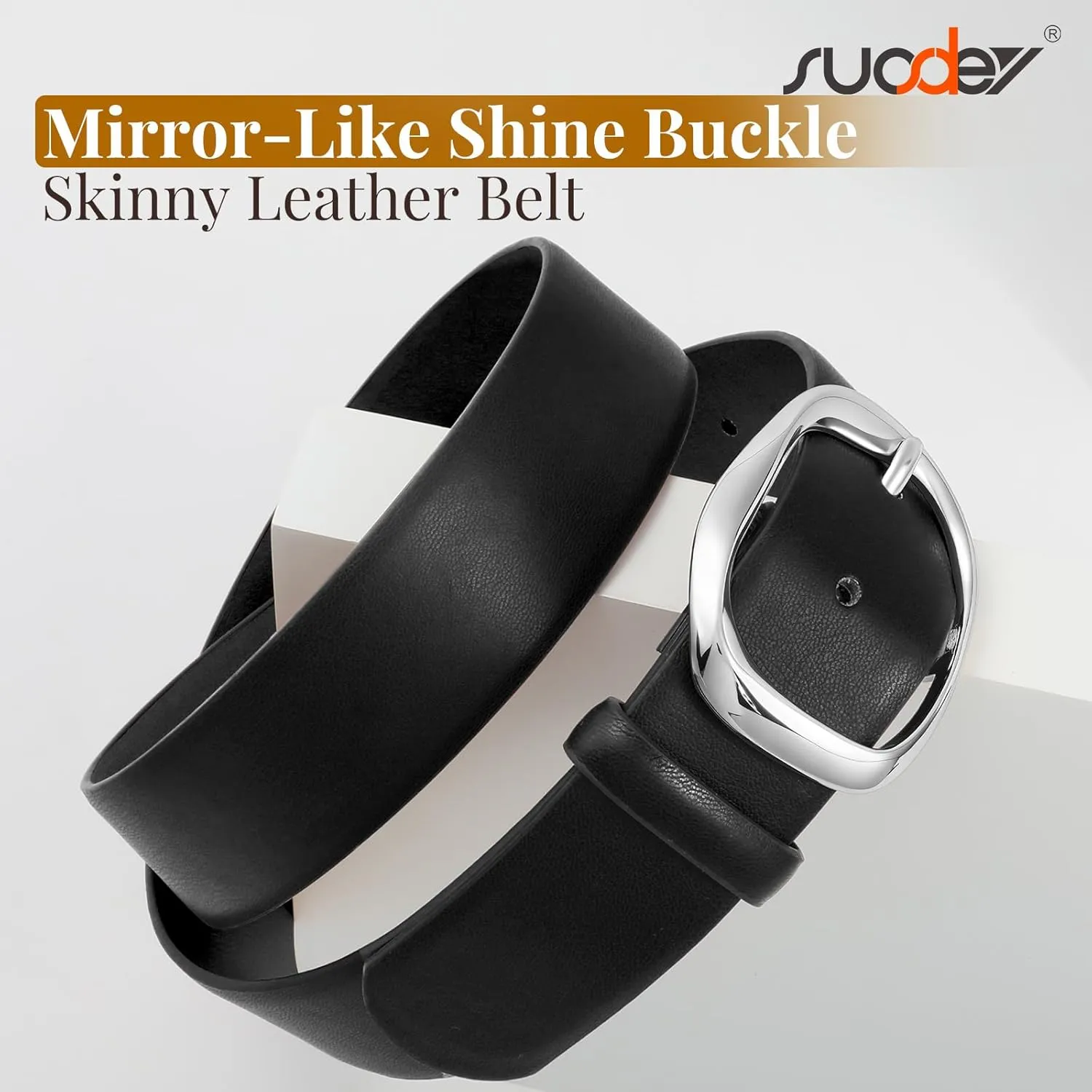 SUOSDEY Leather Belts for Women, Ladies Waist Belt with Liquid Shape Buckle for Jeans Pants Dresses,1.4" width